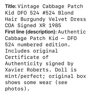 Cabbage Patch Kid Doll with Burgundy Velvet Dress